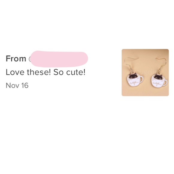 Coffee Cup Cat Kitty Shape Gold Tone Dangle Drop  Earrings Black White - Picture 5 of 5